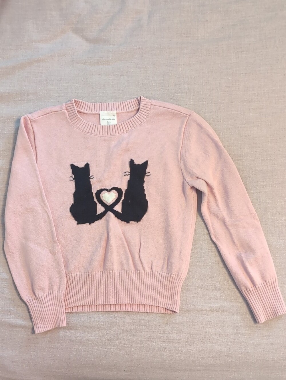 abercrombie kids 7/8 Pink Crewneck Sweater with Black Cat Heart Motif